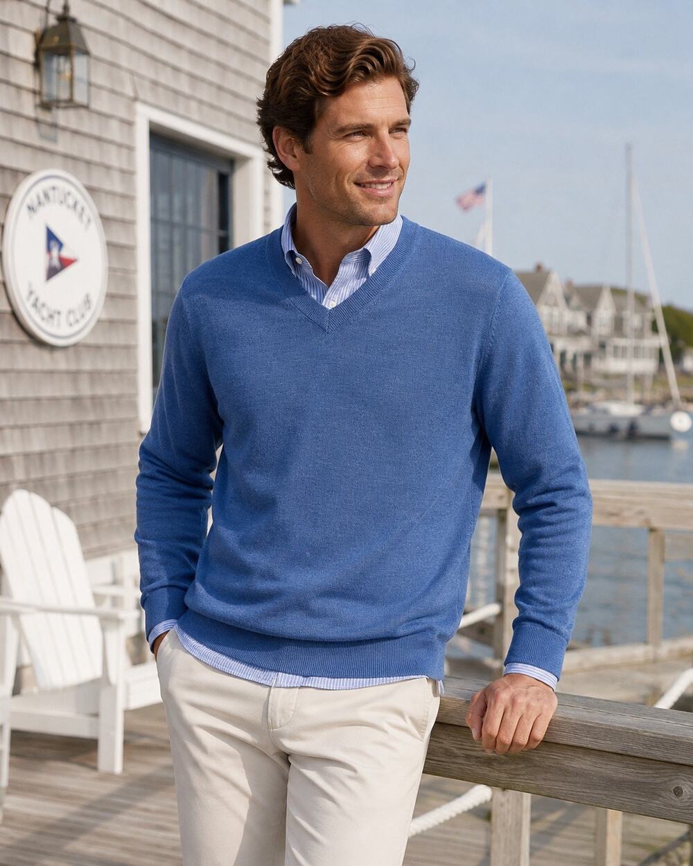 Vineyard Vines Performance Men’s Blue Merino Wool Blend V-Neck Sweater Large